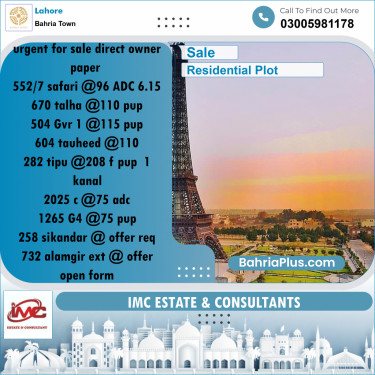 Residential Plot for Sale in Sector B - Safari Villas -  Bahria Town, Lahore - (BP-159410)