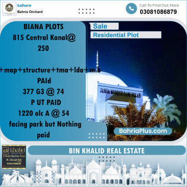 Residential Plot for Sale in Phase 1 - Central District -  Bahria Orchard, Lahore - (BP-159418)