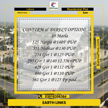 Residential Plot for Sale in Sector C - Nargis/Hussain Block -  Bahria Town, Lahore - (BP-159441)