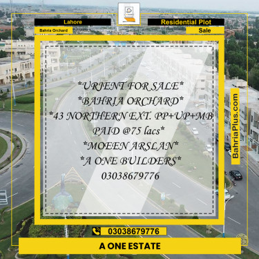 Residential Plot for Sale in Phase 1 - Northern District Ext. -  Bahria Orchard, Lahore - (BP-159568)