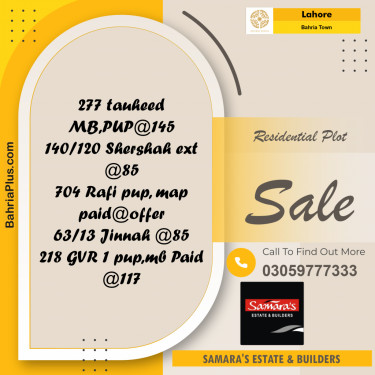 Residential Plot for Sale in Sector F - Tauheed Block -  Bahria Town, Lahore - (BP-159607)