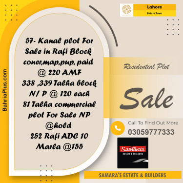 Residential Plot for Sale in Sector E - Rafi Block -  Bahria Town, Lahore - (BP-159609)