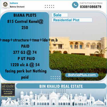 Residential Plot for Sale in Phase 1 - Central District -  Bahria Orchard, Lahore - (BP-159630)