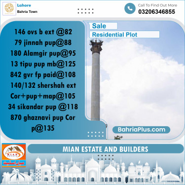 Residential Plot for Sale in Overseas B Ext -  Bahria Town, Lahore - (BP-159651)