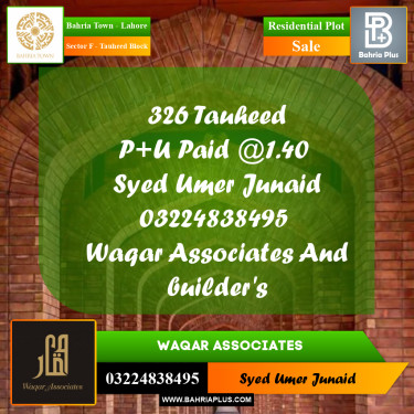 Residential Plot for Sale in Sector F - Tauheed Block -  Bahria Town, Lahore - (BP-159725)