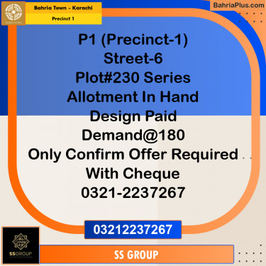 250 Sq. Yards Residential Plot for Sale in Precinct 1 -  Bahria Town, Karachi - (BP-159750)