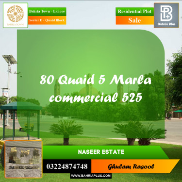 Residential Plot for Sale in Sector E - Quaid Block -  Bahria Town, Lahore - (BP-159755)