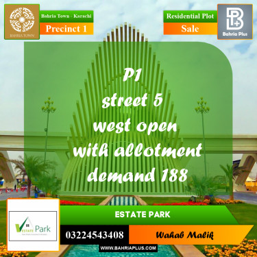250 Sq. Yards Residential Plot for Sale in Precinct 1 -  Bahria Town, Karachi - (BP-159759)