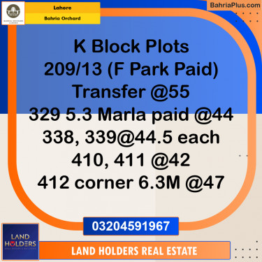 Residential Plot for Sale in Phase 2 - K Block -  Bahria Orchard, Lahore - (BP-159764)