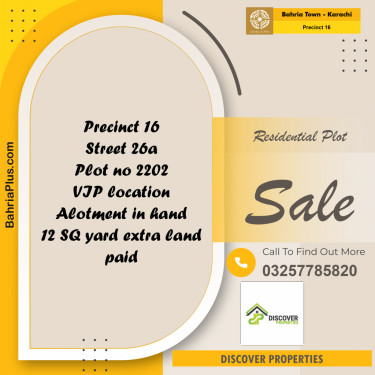 250 Sq. Yards Residential Plot for Sale in Precinct 16 -  Bahria Town, Karachi - (BP-159818)