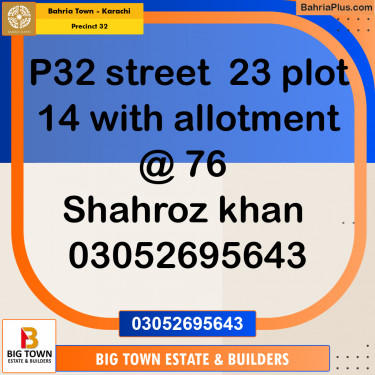 250 Sq. Yards Residential Plot for Sale in Precinct 32 -  Bahria Town, Karachi - (BP-159824)