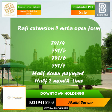 Residential Plot for Sale in Sector E - Rafi Ext. Block -  Bahria Town, Lahore - (BP-159828)