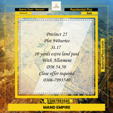 125 Sq. Yards Residential Plot for Sale in Precinct 25 -  Bahria Town, Karachi - (BP-159838)