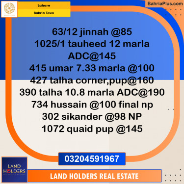 Residential Plot for Sale in Sector E - Jinnah Block -  Bahria Town, Lahore - (BP-159857)