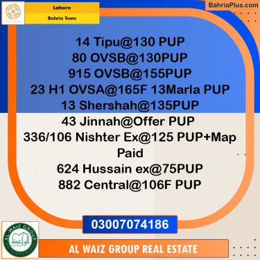 Residential Plot for Sale in Sector F - Tipu Commercial -  Bahria Town, Lahore - (BP-159883)