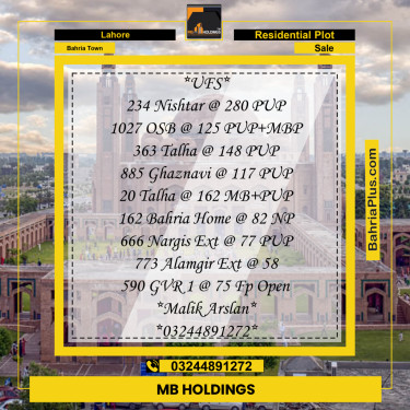 Residential Plot for Sale in Sector E - Nishtar Block -  Bahria Town, Lahore - (BP-159886)