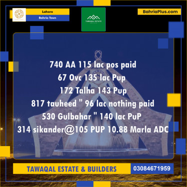Residential Plot for Sale in Sector D - AA Block -  Bahria Town, Lahore - (BP-159962)