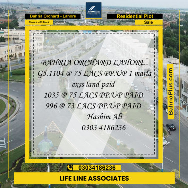 Residential Plot for Sale in Phase 4 - G5 Block -  Bahria Orchard, Lahore - (BP-159967)