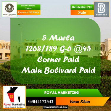 Residential Plot for Sale in Phase 4 - G6 Block -  Bahria Orchard, Lahore - (BP-160015)