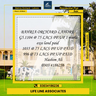 Residential Plot for Sale in Phase 4 - G5 Block -  Bahria Orchard, Lahore - (BP-160122)