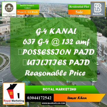Residential Plot for Sale in Phase 4 - G4 Block -  Bahria Orchard, Lahore - (BP-160273)