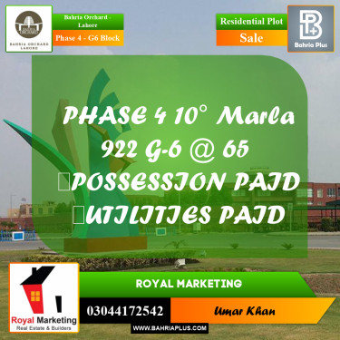 Residential Plot for Sale in Phase 4 - G6 Block -  Bahria Orchard, Lahore - (BP-160282)