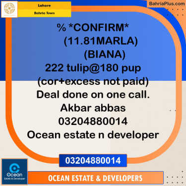 Residential Plot for Sale in Sector C - Tulip Block -  Bahria Town, Lahore - (BP-160301)