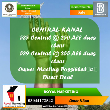 Residential Plot for Sale in Phase 1 - Central District -  Bahria Orchard, Lahore - (BP-160343)
