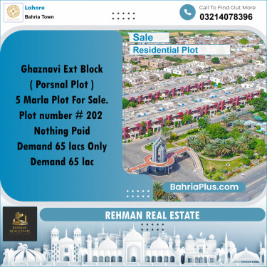 Residential Plot for Sale in Sector F - Ghaznavi Ext. Block -  Bahria Town, Lahore - (BP-160350)