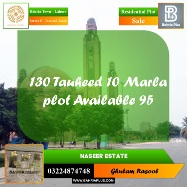 Residential Plot for Sale in Sector F - Tauheed Block -  Bahria Town, Lahore - (BP-160366)
