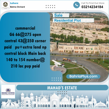 Residential Plot for Sale in Phase 4 - G6 Block -  Bahria Orchard, Lahore - (BP-160386)