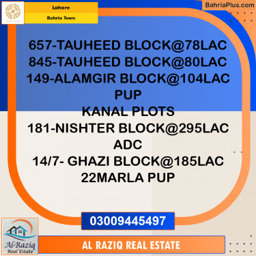 Residential Plot for Sale in Sector F - Tauheed Block -  Bahria Town, Lahore - (BP-160414)