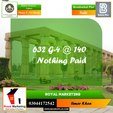 Residential Plot for Sale in Phase 4 - G4 Block -  Bahria Orchard, Lahore - (BP-160434)