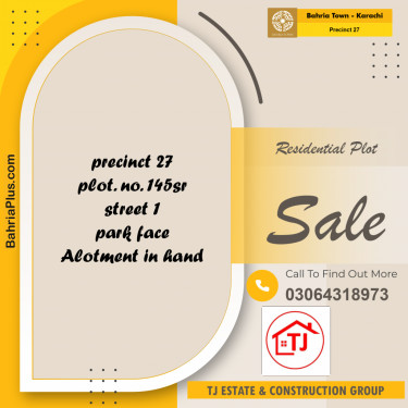 Residential Plot for Sale in Precinct 27 -  Bahria Town, Karachi - (BP-160448)