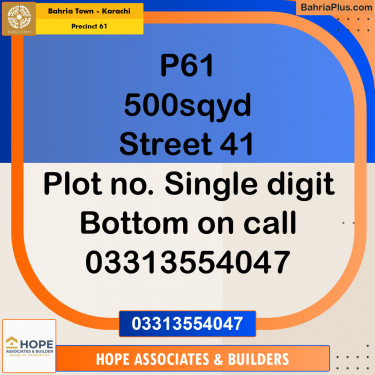 125 Sq. Yards Residential Plot for Sale in Precinct 61 -  Bahria Town, Karachi - (BP-160472)