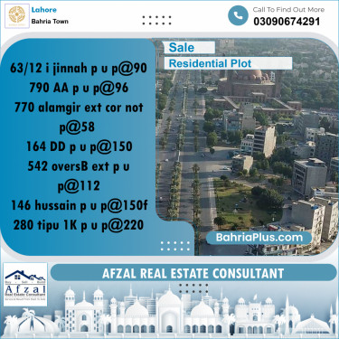Residential Plot for Sale in Sector E - Jinnah Block -  Bahria Town, Lahore - (BP-160530)