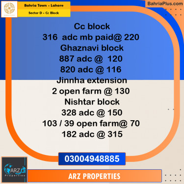Residential Plot for Sale in Sector D - CC Block -  Bahria Town, Lahore - (BP-160605)