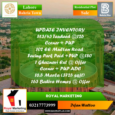 Residential Plot for Sale in Sector F - Tauheed Block -  Bahria Town, Lahore - (BP-160659)