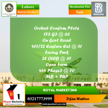 Residential Plot for Sale in Phase 4 - G3 Block -  Bahria Orchard, Lahore - (BP-160669)