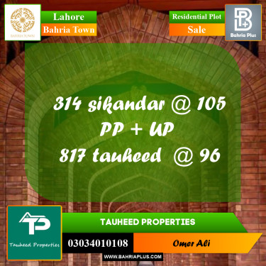 Residential Plot for Sale in Sector F - Sikander Block -  Bahria Town, Lahore - (BP-160691)