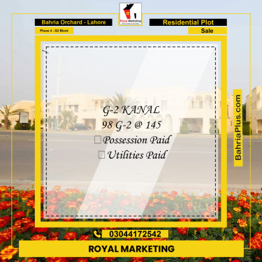Residential Plot for Sale in Phase 4 - G2 Block -  Bahria Orchard, Lahore - (BP-160756)