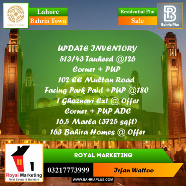 Residential Plot for Sale in Sector F - Tauheed Block -  Bahria Town, Lahore - (BP-160786)