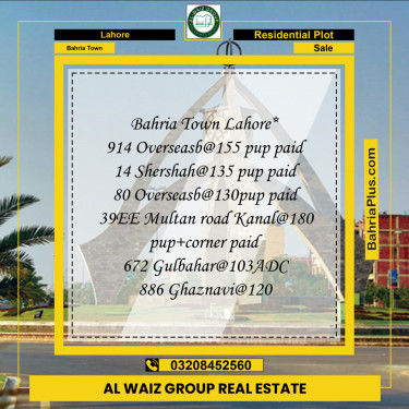 Residential Plot for Sale in Overseas B -  Bahria Town, Lahore - (BP-160791)