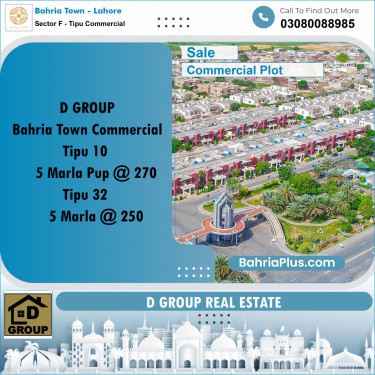 Commercial Plot for Sale in Sector F - Tipu Commercial -  Bahria Town, Lahore - (BP-160809)