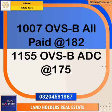Residential Plot for Sale in Overseas B -  Bahria Town, Lahore - (BP-160815)
