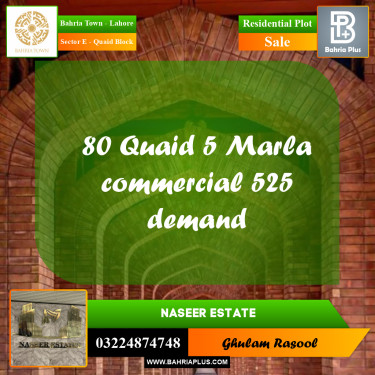 Residential Plot for Sale in Sector E - Quaid Block -  Bahria Town, Lahore - (BP-160835)