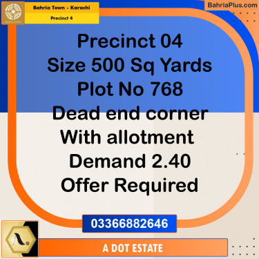500 Sq. Yards Residential Plot for Sale in Precinct 4 -  Bahria Town, Karachi - (BP-160884)