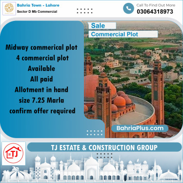 Commercial Plot for Sale in Sector D MB Commercial -  Bahria Town, Lahore - (BP-160909)