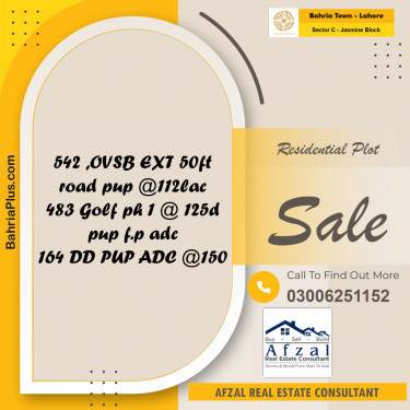 Residential Plot for Sale in Sector C - Jasmine Block -  Bahria Town, Lahore - (BP-160958)