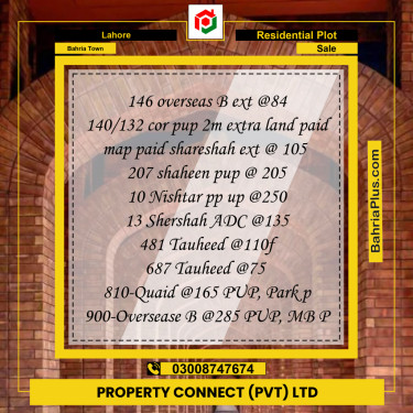 Residential Plot for Sale in Overseas B Ext -  Bahria Town, Lahore - (BP-160994)